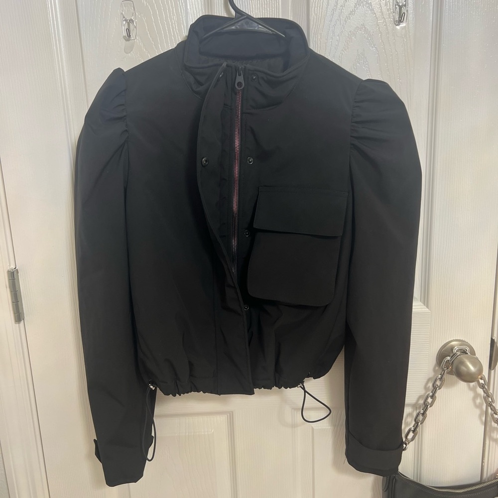 Zara Black Bomber Jacket with Puff Sleeves